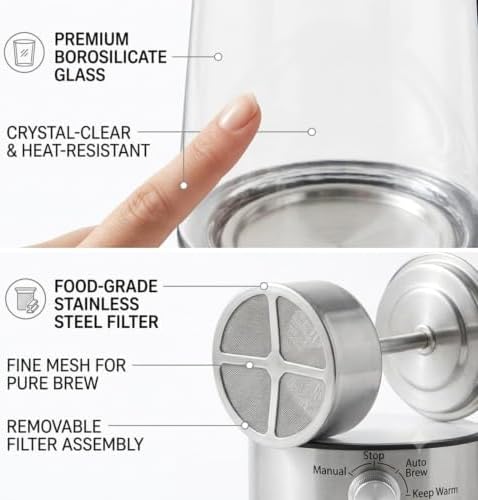 Electric Percolator Coffee Pot, 10-Cup Borosilicate Glass, Reusable Filter - Image 6