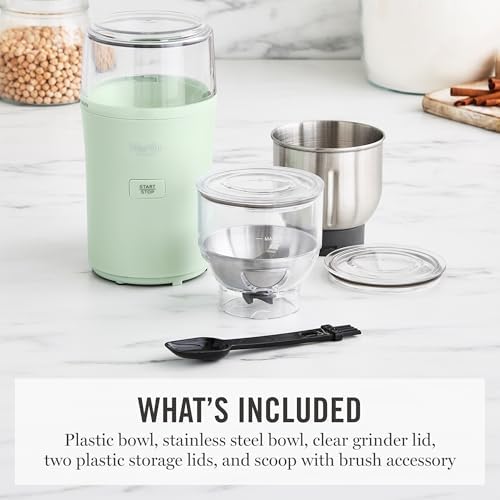 Martha Stewart Electric Coffee & Spice Grinder with Dual Bowls, Honeydew - Image 3