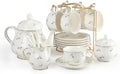 Sweejar 23 Pcs Floral Tea Sets with Metal Holder, Relief Gold Rim Porcelain Tea Sets for Adults, Cup and Saucer Set for 6, with Teapot, Sugar Bowl, Milk Jug, Spoons (Blue Flower) by Sweejarco1949