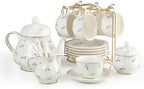 Sweejar 23 Pcs Floral Tea Sets with Metal Holder, Relief Gold Rim Porcelain Tea Sets for Adults, Cup and Saucer Set for 6, with Teapot, Sugar Bowl, Milk Jug, Spoons (Blue Flower) by Sweejarco1949