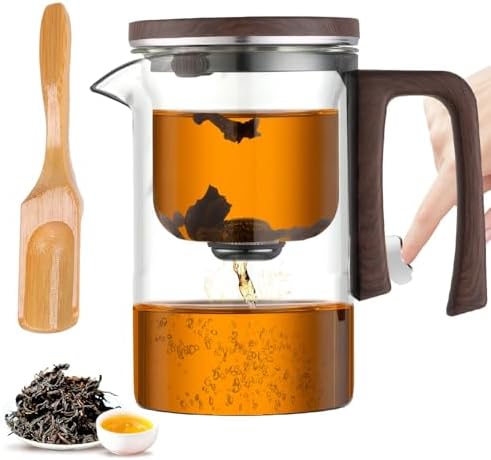 Enchanti Tea Pot, Glass Teapot with Tea Infuser, Magnetic Glass Teapot with Bamboo Tea Scoop,Magic Tea Pot for Loose Leaf Tea Steeper, Heat Resistant Borosilicate, Press to Dispense Water by zxbaers