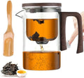 Enchanti Tea Pot, Glass Teapot with Tea Infuser, Magnetic Glass Teapot with Bamboo Tea Scoop,Magic Tea Pot for Loose Leaf Tea Steeper, Heat Resistant Borosilicate, Press to Dispense Water by zxbaers