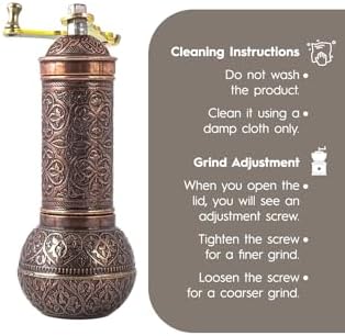 Decorative Manual Coffee Grinder, Zamak Conical Burr, Refillable Mill with Adjustable Coarseness, Handmade Turkish Mill with Handle,Hand Crank 18 cm-7.1 inch - Image 6
