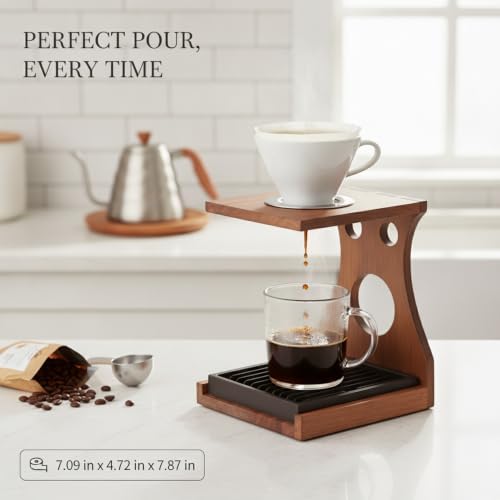 Pour Over Brewing Stand with Bamboo Rosewood Base & Steel Ring - Image 3