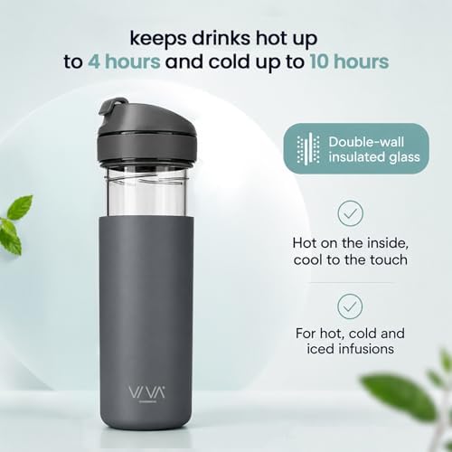 VIVA Recharge Tea Tumbler with Infuser, Travel Bottle, 16 oz – Gray - Image 4