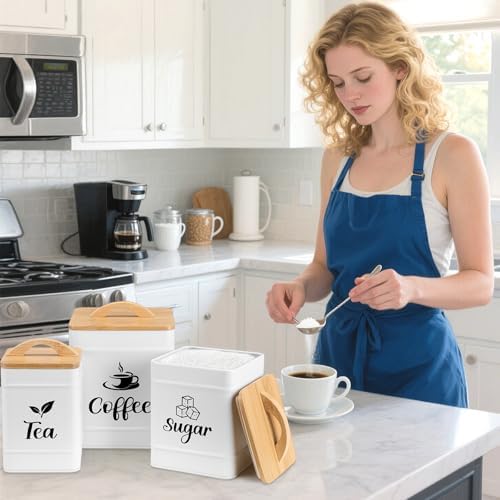 Maxdot 3 Set Coffee Tea Sugar Containers Kitchen Canisters, Cream - Image 5