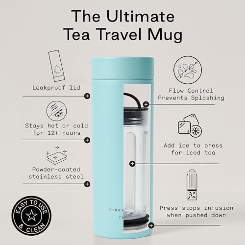 Firebelly Tea, Travel Tea Infuser Mug with Strainer, Insulated Tumbler for Loose Leaf Tea or Coffee, Leakproof Bottle for Hot or Iced Drinks, Stainless Steel Thermos with Lid, Mer - Image 4