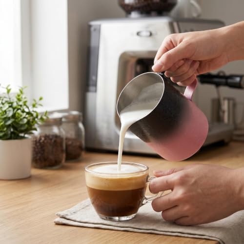 Coffee Milk Frothing Pitcher with Spout, 450ML Stainless Steel Espresso Steaming Pitcher, Milk Frother Steamer Cup Frothing Creamer Jug for Cappuccino Latte Art Coffee Machine (Gradient Pink) - Image 7