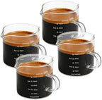 ASelected 4 Pack Espresso Cups with Wood Handle, 100ml/3.5oz Double Spout Glass Measuring Cup with Dual Scale, Clear Espresso Shot Glass with V-Shaped Mouth by GiveYouTheBestChoice