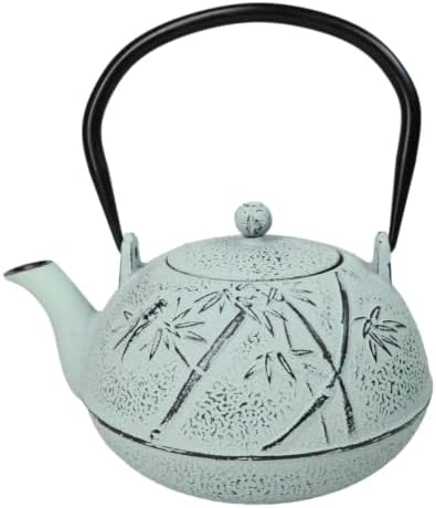 Ebros Gift Traditional Oriental Tetsubin Mint Green Bamboo Design 40oz Cast Iron Teapot With Enameled Interior And Strainer Asian Japanese Chinese Fusion Housewarming Tea Pot Accent - Image 3