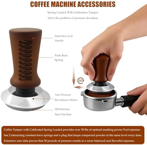 Improved 4-in-1 Espresso Tool Set 51mm - Spring Calibrated Tamper, Coffee Stirrer, Dosing Funnel & Mat - Image 3