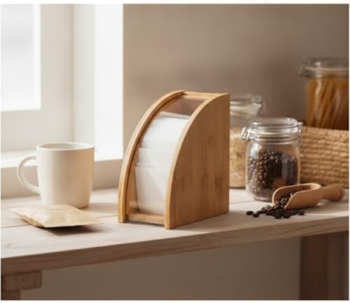 Bamboo Coffee Filter Holder, Wood Storage Box for Kitchen Counter, Holds Standard Cone or Basket Filters (1 PC) - Image 3