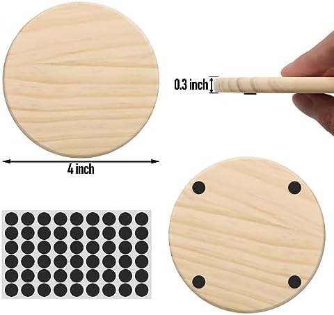 60 Pack 4 Inch Unfinished Round Wood Coasters with Non Slip Pad - Image 2
