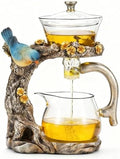 Lazy Kungfu Glass Tea Set Heat Resistant Semi Automatic Drip Rotating with Infuser Magnetic Teapot Set for Gongfu Tea Making Ideal (Blue Bird) by ZPGXLRZ