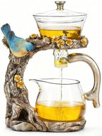 Lazy Kungfu Glass Tea Set Heat Resistant Semi Automatic Drip Rotating with Infuser Magnetic Teapot Set for Gongfu Tea Making Ideal (Blue Bird) by ZPGXLRZ