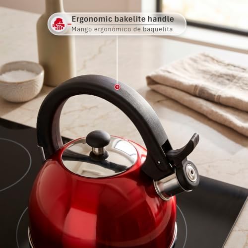 Magefesa Sabal Stainless Steel Whistling Tea Kettle, 2.1 Qt, Drip-Free Pouring Spout, Ergonomic Handle, Removable Lid - Image 6