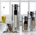 Quality 4pc Stainless Steel Canister Set for Kitchen Counter with Glass Window & Airtight Lids, Food Storage Containers, Pantry Storage & Organization Set for Coffee, Flour, Pasta, Rice, Spices, Herbs by LERAZE