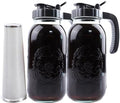 Cold Brew Coffee Maker Half Gallon 2 Set Glass Mason Jar Pitcher With Spout Lid Filter 2 Quart Wide Mouth Iced Tea Brewing Jug Heavy Duty Handle Airtight & Leak-Proof Pitcher For Fridge Sun Tea 64 OZ by GLUKIEWT