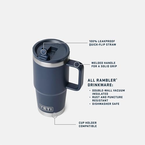 YETI Rambler 20 oz Travel Mug with Flip Straw Lid – Stainless Steel, Vacuum Insulated, Leakproof, Cup Holder Friendly, Royal Blue - Image 2