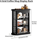Wooden Mug Holder Countertop, Freestanding Grid Vintage Coffee Cup Display Stand, Rustic Coffee Mug Holder Organizer for Kitchen, Coffee Station,Black,6 Grid - Image 2