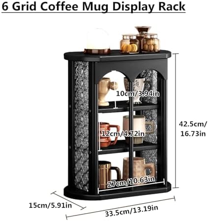 Wooden Mug Holder Countertop, Freestanding Grid Vintage Coffee Cup Display Stand, Rustic Coffee Mug Holder Organizer for Kitchen, Coffee Station,Black,6 Grid - Image 2