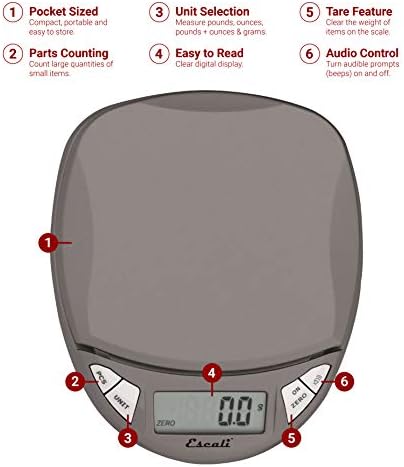 Escali Pico PR500S Precision Kitchen Food Scale for Baking and Cooking, Lightweight and Durable Design, LCD Digital Display, Lifetime ltd. Warranty, Metallic Small - Image 2