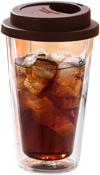Double-Walled Glass Coffee Mug with Silicone Lid,Heat-Resistant Borosilicate,Insulated,Black，Pack of two by Unknown