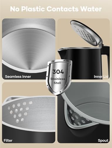 Small Electric Kettle, 0.8L Water Boiler & Heater, 1000W Hot Tea Pot, Double Wall Stainless Steel Cool Touch, Mini Coffee Kettle with Auto Shut Off & Boil Dry Protection, BPA-Free, Black Gold - Image 3