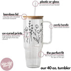 Sip-Sip Hooray! Wildflower 40oz Glass Tumbler with Lid and Straw, Floral Iced Coffee Cup, Cup Holder Compatible, Spring Flower Gift for Women - Image 3