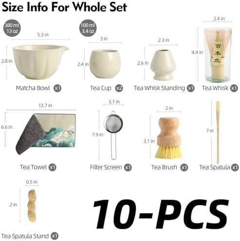 10 Pcs Matcha whisk Set,13 OZ,With 2 Cups,Complete Matcha Kit Set for Matcha Tea Ceremony,Elegant Matcha Tea Set for Tea Lovers（Beige） - Image 3