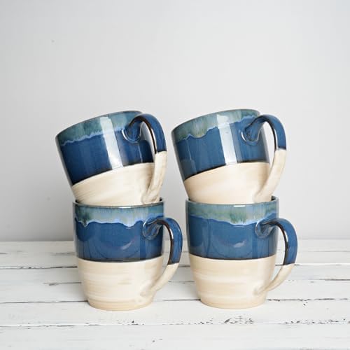 Bosmarlin Ceramic Coffee Mug Set of 4, 17 Oz, 5 Colors to Choose, Tea Cups, Dishwasher and Microwave Safe, Reactive Glaze (Deep Blue) - Image 6