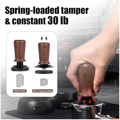 Coffee Wooden Tamper, Espresso Walnut Tamper With Calibrated Spring Loaded Base Fit 51/53.3/58mm(53.3mm) - Image 4