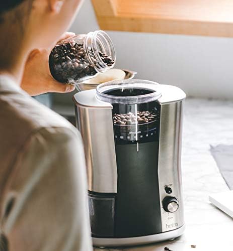 BRIM Conical Burr Coffee Grinder, Uniformly Grinds Beans for 1-17 Cups of Coffee, Features Removable Bean Container, 17 Precise Grind Size Settings, and Convenient Auto Shut Off, Stainless Steel/Black - Image 5