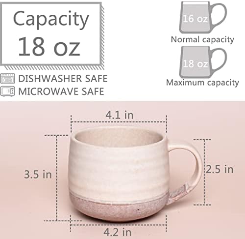 Bosmarlin Ceramic Large Latte Coffee Mug Set of 2 for Latte, Cappuccino, 18 Oz, Dishwasher and Microwave Safe (Pink&Grey, 2) - Image 2