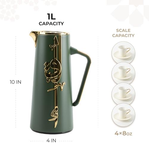 Insulated Carafe Flask 1L – For Coffee, Tea & Hot Beverages, Double Wall Stainless Steel Build, Spill Resistant Lid, Portable Serving Pitcher, Long Heat Hold, Gift Idea by Otantik(Olive & Gold) - Image 5