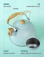 Tea Kettle, BELANKO 85 OZ / 2.5 Liter Whistling Tea Kettle, Tea Pots for Stove Top Food Grade Stainless Steel with Wood Pattern Folding Handle, Loud Whistle Kettle for Tea, Coffee, Milk - Turquoise - Image 4