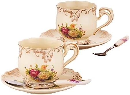 Tea Cups and Saucers Set of 2, 8 Oz (Colorful Floral) by CHILDIKE