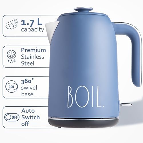 Rae Dunn Electric Hot Water Kettle - Stainless Steel Coffee Maker, Tea Kettle, Swivel Base, With Automatic Shut Off Boil-Dry Protection, Easy Pour Pitcher, 1500 Watt Boiling Power, 1.7 Liters, Navy - Image 2