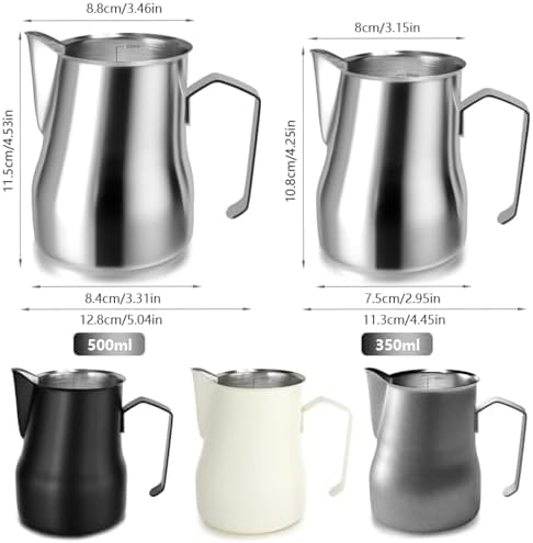 350/500ml Stainless Steel Milk Frothing Pitcher Coffee Barista Frother Pitcher Espresso Steaming Frother Latte Cup Milk Jug(White 350ml) - Image 4