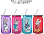 JoyJolt Disney Mickey Mouse and Friends Color Sketch Glass Tumblers with Lids and Straws, 16oz Glass Cups with Lids and Straws, Can Shaped Drinking Glasses Set of 4, Disney Gifts for Adults - Image 2