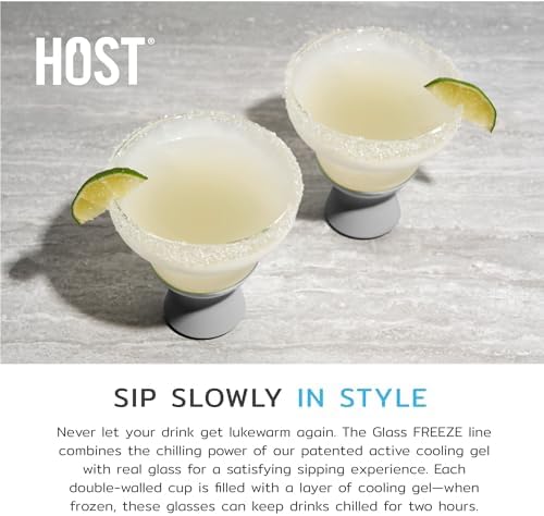 Host Glass Freeze Stemless Margarita Glasses Drinking Set, Insulated Cocktail Glass Set with Silicone Band, 12oz Margarita Glasses Set of 2 in Gray - Image 3