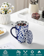vancasso SELENE Porcelain Tea Mug, 18 oz Porcelain Tea Cup with Infuser and Lid Steeps Loose Leaf Tea, Microwave & Dishwasher Safe, Blossom Cluster - Image 4