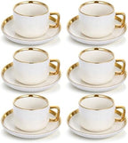 8.5oz Cappuccino Cups with Saucers Set of 6, Ceramic Coffee Cup and Saucer with Gold Rim, Vertical Ribbed Latte Mugs, White Porcelain Tea Cup Set for Wedding, Cafe, Party & Daily Use by Unknown