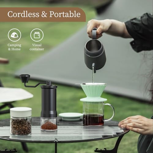 Manual Coffee Grinder, Stainless Steel Conical Burr Hand Mill with Glass Jar, Adjustable Settings, Portable Coffee Bean Grinder for Espresso, Pour Over, French Press, Black - Image 6