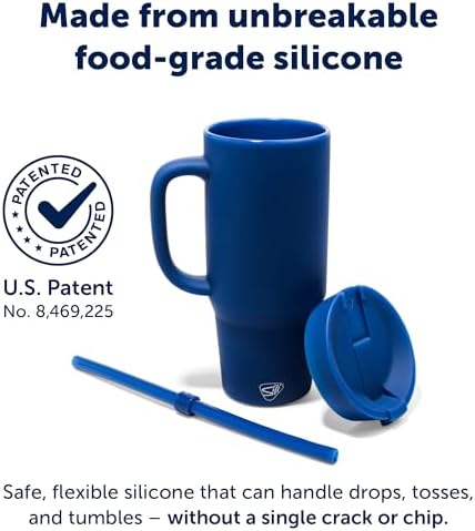 Silipint 32oz Silicone Tumbler with Handle, Flip Lid and Straw – BPA-Free, Non-Toxic, Freezer, Microwave, Dishwasher Safe Tumbler – Perfect for Tea, Smoothies (Classic Blue) Pack of 1 - Image 3