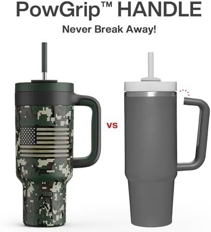 40 oz Camo Tumbler with Handle, 2-in-1 Straw and Sip Lid, Leakproof, Dishwasher Safe, Insulated Stainless Steel Travel Coffee Mug, Keeps Cold for 34 Hours, Fits in Car Cupholder (Woodland Flag) - Image 3
