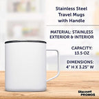 DISCOUNT PROMOS Kenai Powder Coated Travel Mugs 13.5 oz. Set of 6, Bulk Pack - Double Wall, Perfect for Coffee, Hot Cocoa, Other Hot & Cold Beverages - White - Image 4