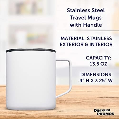 DISCOUNT PROMOS Kenai Powder Coated Travel Mugs 13.5 oz. Set of 6, Bulk Pack - Double Wall, Perfect for Coffee, Hot Cocoa, Other Hot & Cold Beverages - White - Image 4