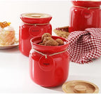Coffee Bean Container Big Red Ceramic Jar with Bamboo Lid Round Storage Jar Storage Jar Tea Coffee Bean Sealed Jar for Beans, Grounds, Tea, Sugar(1900ml) - Image 5