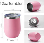 HASLE OUTFITTERS 12oz Wine Tumbler with Lid Stemless Wine Glasses Double Wall Vacuum Travel Mugs stainless steel Coffee Cup for Cold & Hot Drinks Wine Coffee Cocktails Beer 12 Pack Pink - Image 3